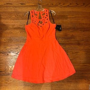 Guess brand, Coral colored basket weave fit and flare shirt dress